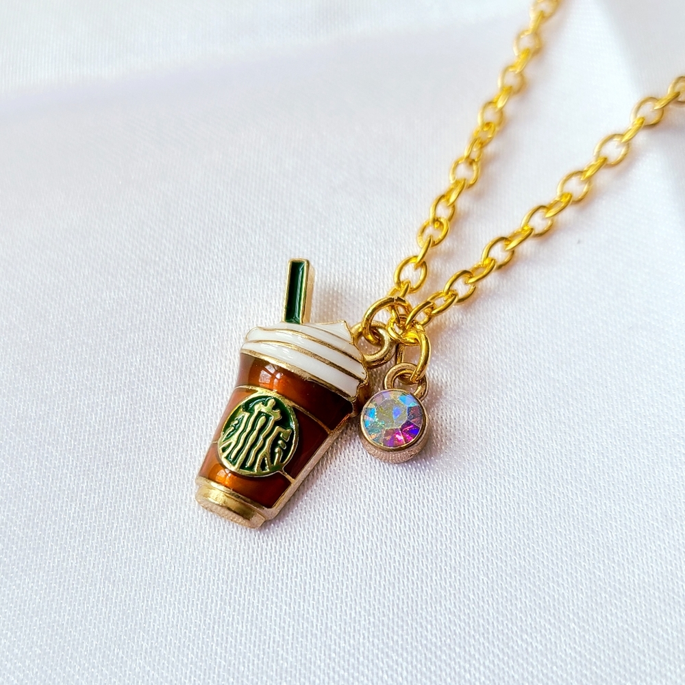 Coffee drink charm necklace rhinestone y2k fun cute